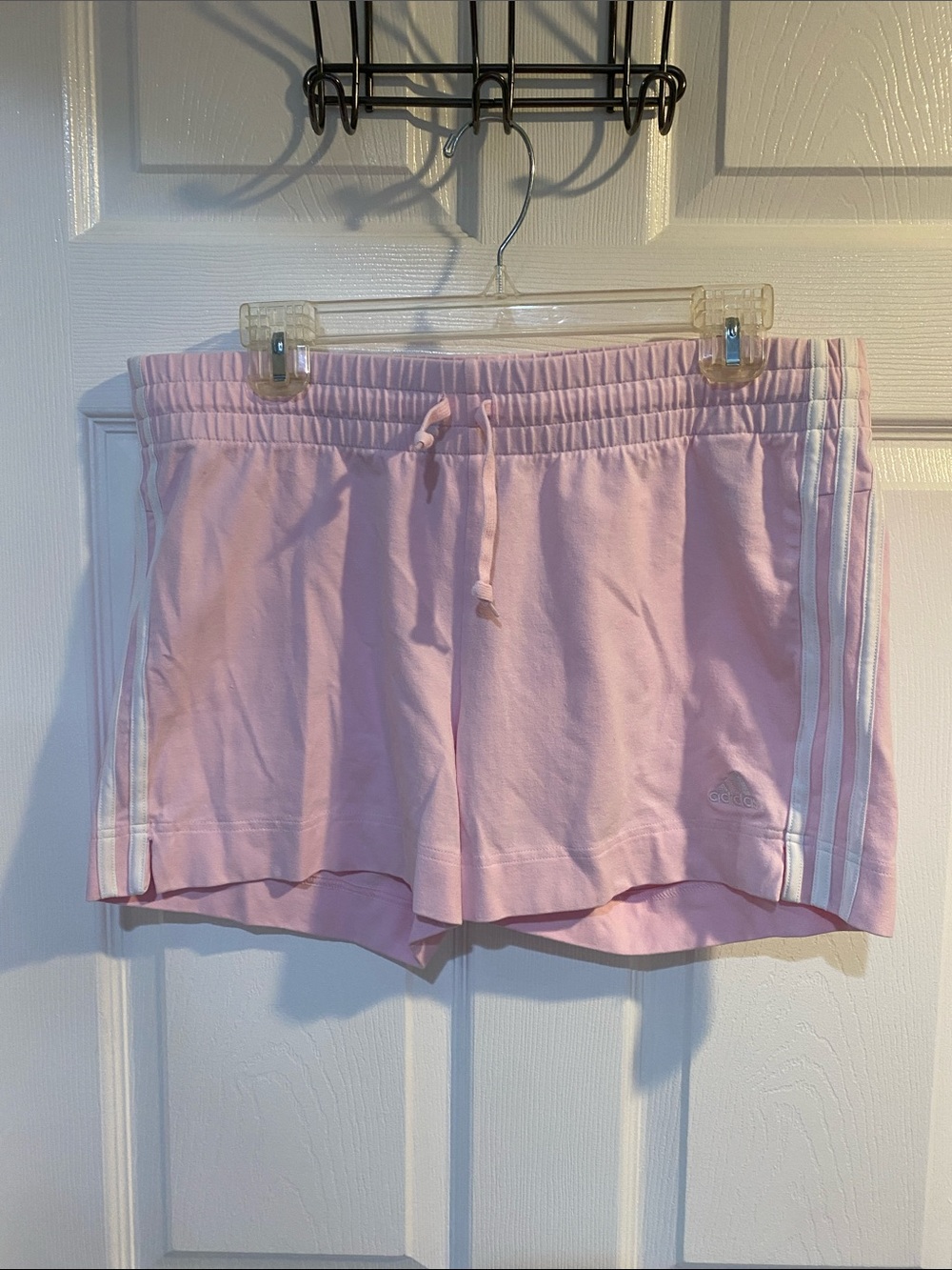 adidas Light Pink Athletic Lounge Shorts with White Stripes large